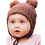 Warm cute kid's fall winter earflap beanie hat (L: 2-6 Years, Brown Bear)
